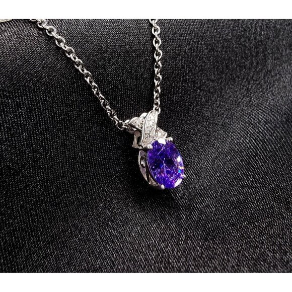 STS Signed 925 Sterling Silver Amethyst Pendant Necklace - Picture 1 of 6